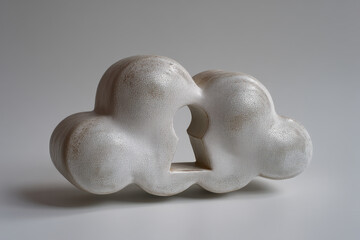 Cloud icon sculpture on neutral table, privacy and cybersecurity concept render