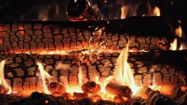 Wood Burning in a Fireplace With Sparks