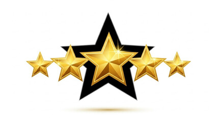Obraz premium A large gold star surrounded by four smaller gold stars on a white background