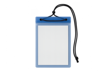 Blue id badge holder with blank card and lanyard