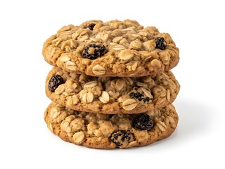 Stack of oatmeal raisin cookies on a white background