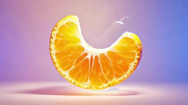 A Single Segment of a Bright Orange Mandarin Orange on a Softly Lit Background citrus