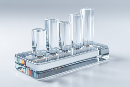 Transparent resin bar chart on thin glass panel, real-time analytics dashboard concept - Powered by Adobe
