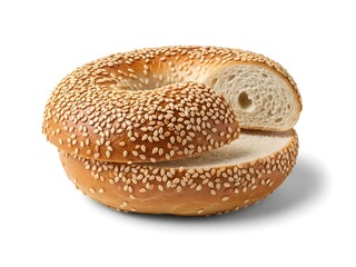 Sliced Sesame Seed Bagel on White Background