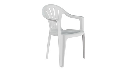 Modern white plastic chair with armrest on black background
