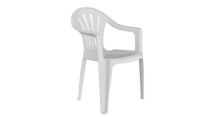 Modern white plastic chair with armrest on black background