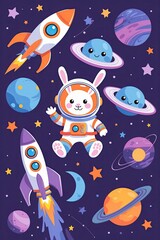 Naklejka premium set of children's images on the theme of space