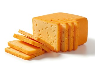 Block of Cheese with Sliced Pieces on White Background