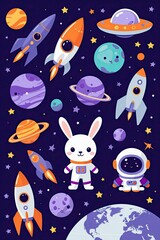 Naklejka premium set of children's images on the theme of space