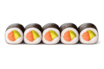Sushi rolls on transparent background - maki with salmon and avocado.