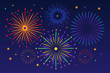 Naklejka premium Colorful fireworks burst against a dark blue night sky creating a celebratory mood