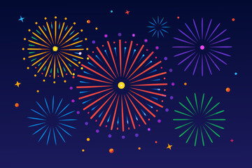 Naklejka premium Colorful fireworks explode in a vibrant night sky creating a festive display