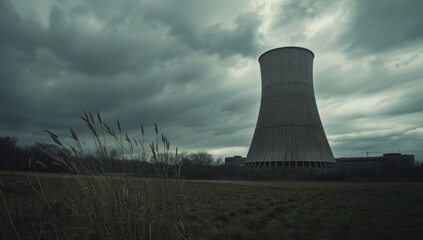 Nuclear power plant cooling tower involved in heat exchange processes, highlighting industrial infrastructure