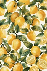 Watercolor background with ripe lemons.