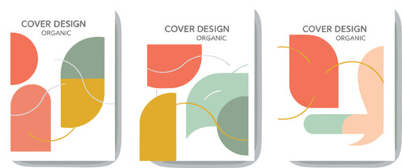 Organic geometric cover design set with abstract shapes and patterns for book or magazine layoutOrganic geometric cover design set with abstract shapes and patterns for book or magazine layout