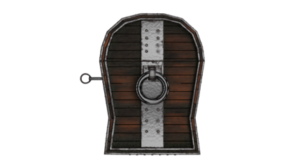 Vintage wooden door with metal banding and ring handle