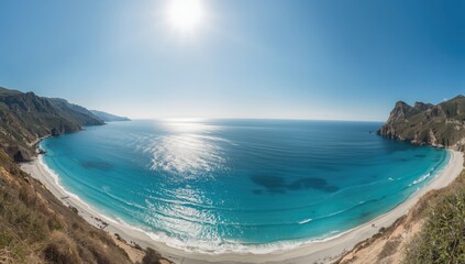 Obraz premium Lefkada island shoreline featuring gentle sea waves and bright sky, summer vacation setting, natural scenery, World Oceans Day