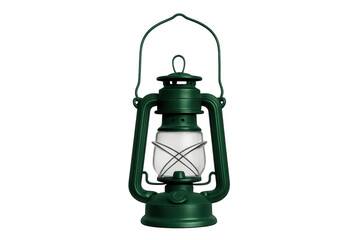 Green vintage camping lantern providing light for outdoor adventure
