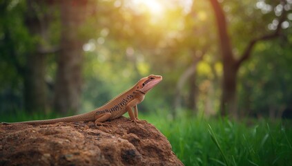 Brown anole lizard basking on a stone surface, emphasizing reptile thermoregulation