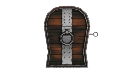 Vintage wooden door with metal banding and ring handle