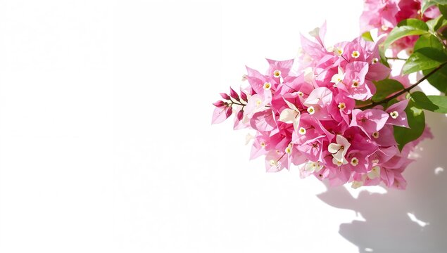 Pink and white bougainvilleas on a white backdrop serving as a floral UI backdrop, spring season