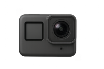 Action camera capturing adventure moments on transparent background