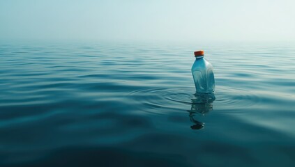 Single plastic bottle drifting in the sea illustrating marine debris, Earth Day observation