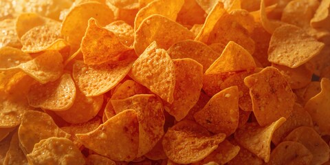 Hot and spicy corn chips featuring crunchy surface details, ideal for food layout backgrounds