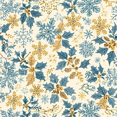 New Year's texture with snowflakes and holly.