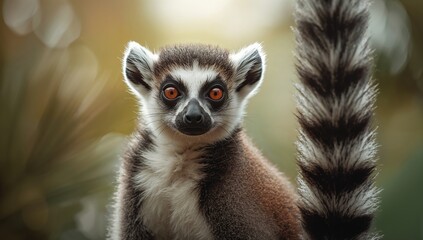 Detailed image of a ring-tailed lemur, showcasing its fur pattern and alert posture, animal behavior
