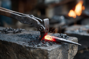 Blacksmithing Process with Hot Metal