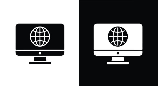 Global network connection - Black and White Vector Symbol, Minimal Solid Vector Illustration, Minimal UI Vector, Flat Solid Vector, Flat Vector Illustration, icon, Editable stroke icon, Modern icon