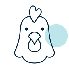 Cute Chicken Head Flat Line Icon