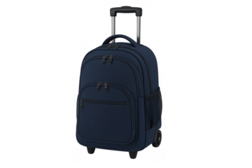 Blue rolling backpack with retractable handle for travel