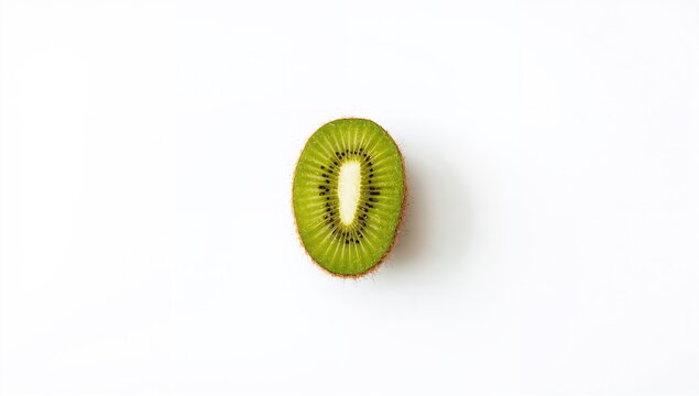 Ellipsoidal kiwi with textured skin used as a fresh snack or ingredient, on a plain white backdrop