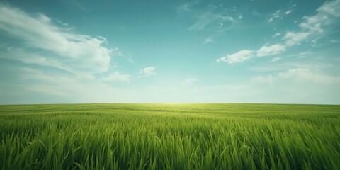 Fototapeta premium Expansive grassy plains under a partly cloudy sky, suitable for farming or recreational purposes