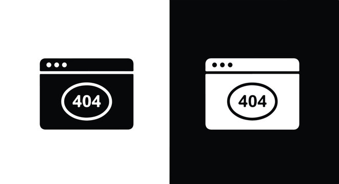 Webpage error 404 icons - Black and White Vector Symbol, Minimal Solid Vector Illustration, Minimal UI Vector, Flat Solid Vector, Flat Vector Illustration, icon, Editable stroke icon, Modern icon