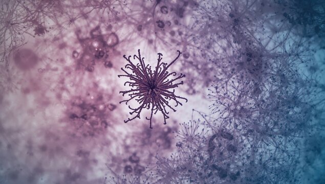 Lung tissue with fungal hyphae, histology slide used in pathology, microbiology laboratory setting