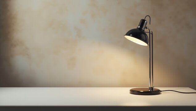 Black desk lamp with a retro design offering direct illumination for workspace or study efforts - Powered by Adobe