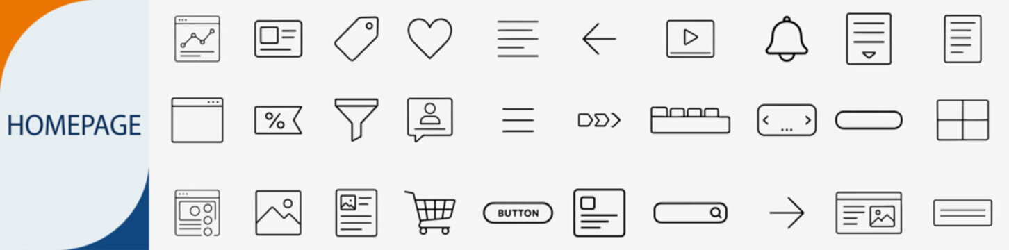 homepage website ui ux line icons set flat vector interface design