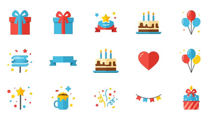 Fototapeta premium Birthday and Celebration Flat Icons