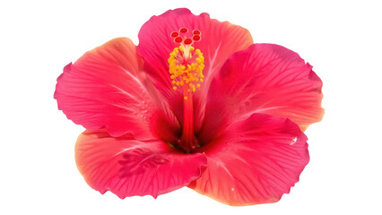 Isolated pink hibiscus flower with visible stamen, pistil, petals in full bloom beauty © Natasha