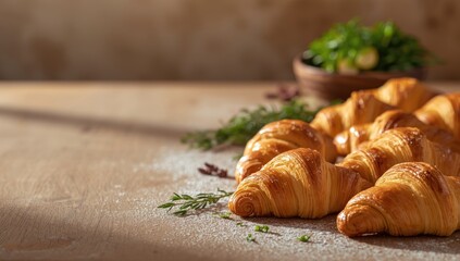 Baked croissants cooling on a table, illustrating pastry readiness for breakfast service, World Bakery Day