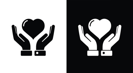 Hands holding a heart - Black and White Vector Symbol, Minimal Solid Vector Illustration, Minimal UI Vector, Flat Solid Vector, Flat Vector Illustration, icon, Editable stroke icon, Modern icon