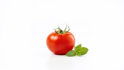 Red tomato on white background with clean edges, ideal for culinary branding or recipe illustrations