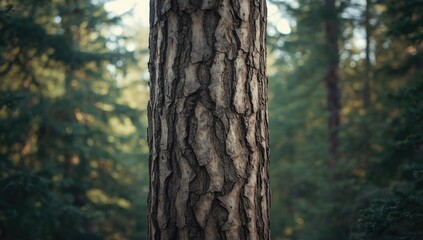 Close-up of textured pine bark surface for natural pattern, wood material, forestry, seasonal change