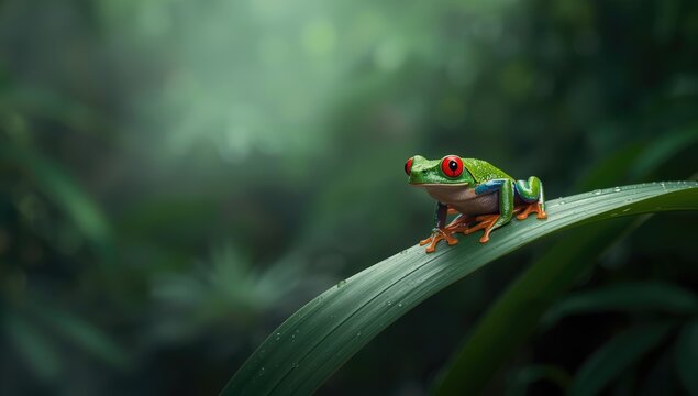 Gaudy leaf frog perched on foliage, emphasizing vibrant coloration and arboreal habitat