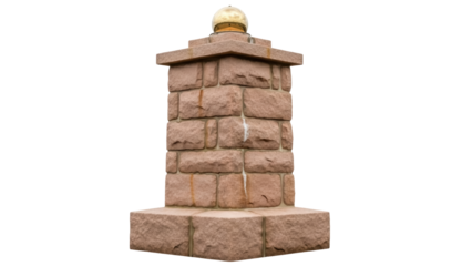 Isolated Brick Column with Gold Globe on Top, Monument Architecture Object Structure Decor