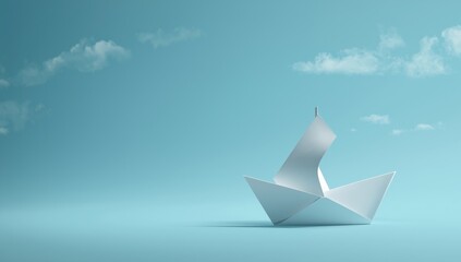 Obraz premium Paper ship figure on a blue surface, serving as an editorial header background, Maritime Awareness Day