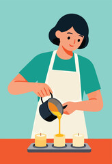 Fototapeta premium Person pouring melted wax into candle molds